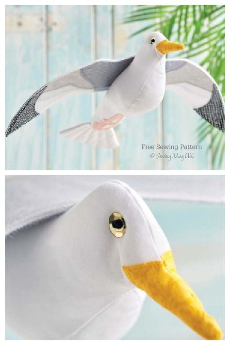 Seagull Sewing Pattern Free, Seagull Craft, Fabric Art Diy, Beach Nursery, Fabric Sewing Patterns, Free Sewing Pattern, Quilted Christmas Ornaments, Fabric Toys, Fabric Birds