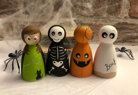 Pumpkin Peg Doll, Halloween Peg Dolls, Ghost Peg Doll, Fall Theme Peg Dolls, Halloween Wooden Peg Dolls, Monster Peg Doll, Dracula Peg Doll, Wooden Peg Dolls, People Who Help Us