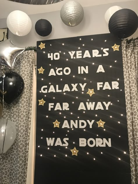 Mens Star Wars Birthday Party, Star Wars Backdrops, 50th Birthday Star Wars Theme, Star Wars Adult Birthday Party, Star Wars Birthday Poster, Star Wars 40th Birthday Party, Starwars 30th Birthday, Star Wars 18th Birthday, 30th Birthday Star Wars