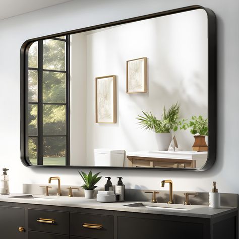 PRICES MAY VARY. 90% Glass, 10% Alloy Unique Recessed Design: Deep framed mirror reflects more metallic texture and still keeps everything sleek and simple. This accent and well designed wall mirror fits most of bathroom single or double vanity choices, and can be hung horizontally and vertically. Wide Application: Thinking of its function and also its aesthetics as a wall mirror. Enlarge your room and fill your empty walls and space. Be functional as bathroom vanity mirror, DIY table mirror in Medicine Cabinet Mirror, Rectangle Mirror, Wall Mounted Vanity, Bedroom Mirror, Rectangular Mirror, Bathroom Renos, Metal Mirror, Framed Mirror Wall, Mirror Cabinets