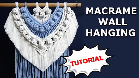 This macrame wall hanging is made from berry knots. The total consumption is 130 meters. White thread (I have a cord with a diameter of 5 mm) - consumption 65 meters, blue thread (I have a cord with a diameter of 4 mm) - consumption 65 meters. The number of threads for each layer is better calculated individually, based on the diameter and flexibility of your macrame cord. This macrame wall hanging is made up of three layers made in the same way + background threads. Macrame Berry Knot, Bohemian Diy, Macrame Wall Hanging Tutorial, Tutorial Macramé, Macrame Wall Hanger, Free Macrame Patterns, Macrame Wall Hangings, Macrame Plant Hanger Patterns, Macrame Tutorials