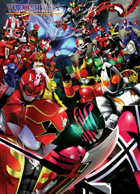 Kamen Rider VS Super Sentai Super Sentai Art, Sons Of Anarchy Mc, Power Rangers Turbo, Best Crossover, Kamen Rider Decade, Power Rangers Art, Hero Time, Mighty Morphin Power Rangers, Power Ranger