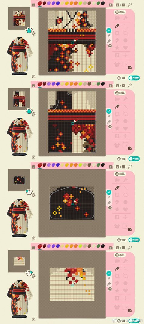 Animal Crossing Robe Designs Grid, Acnh Clothes Ideas, Acnh Clothes Pattern Grid Kimono, Animal Crossing Custom Design Clothes Pattern, Animal Crossing Pixel Clothes, Acnh Clothes Design Template, Animal Crossing Outfit Patterns, Acnh Japanese Pattern, Acnh Patterns Clothes