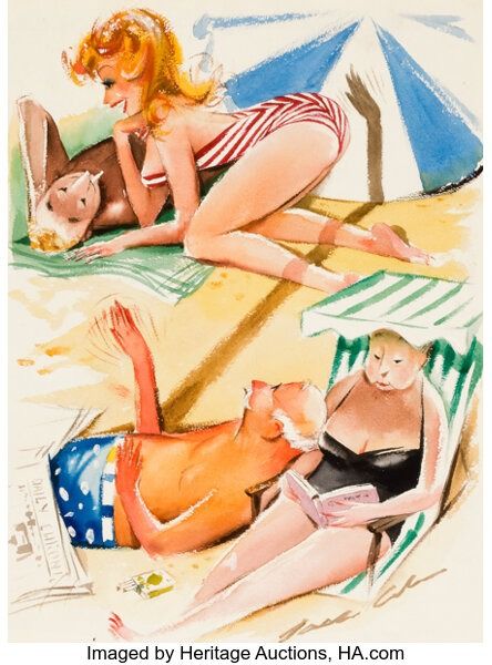 JACK COLE (American, 1914-1958)The Elongated Hand, Playboy cartoon illustration, page 35, August 1955Watercolor on p... Jack Cole, Playboy Cartoons, Comic Book Artists, Pin Up Art, Vintage Cartoon, Art Auction, Cartoon Illustration, Pin Up, Cool Art