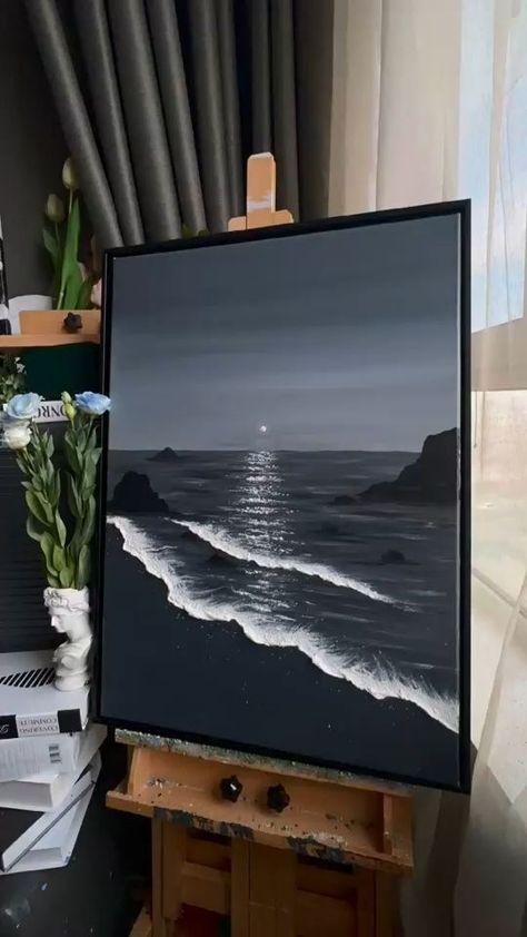 Beach Art Painting, Sky Art Painting, Large Canvas Painting, Diy Abstract Canvas Art, Diy Canvas Wall Art, Easy Canvas Painting, Canvas Painting Designs, Landscape Art Painting, Painting Art Lesson