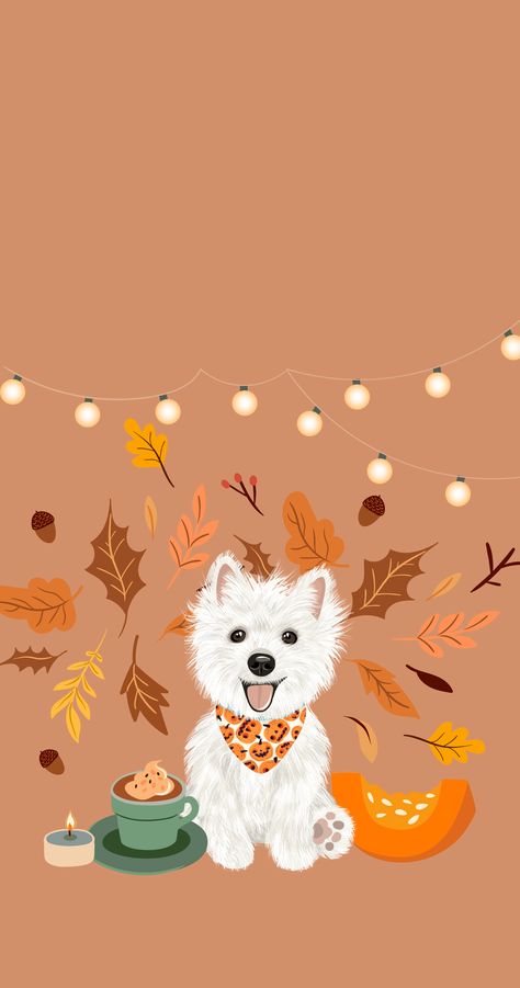 Dog Fall Wallpaper, Fall Dog Wallpaper, Cute Autumn Wallpaper Iphone, Halloween Wallpaper Dog, Halloween Dog Art, Golden Doodle Wallpaper, Halloween Dog Wallpaper, Dog Wallpaper Aesthetic, Dog Phone Wallpaper