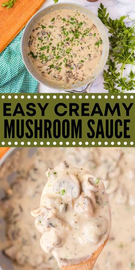 This rich and creamy mushroom sauce is so delicious and packed with flavor. Spoon this tasty sauce over pasta, chicken and more. This mushrooms sauce tastes just like the one from Olive Garden and everyone will love it! #eatingonadime #saucerecipes #mushroomrecipes Olive Garden Mushroom Sauce, Mushroom Cream Sauce Pasta, Creamy Mushroom Sauce Recipe, Easy Sauces, Mushrooms Sauce, Mushroom Pasta Sauce, Mushroom Sauce Recipe, Cream Sauce Pasta, Mushroom Ravioli