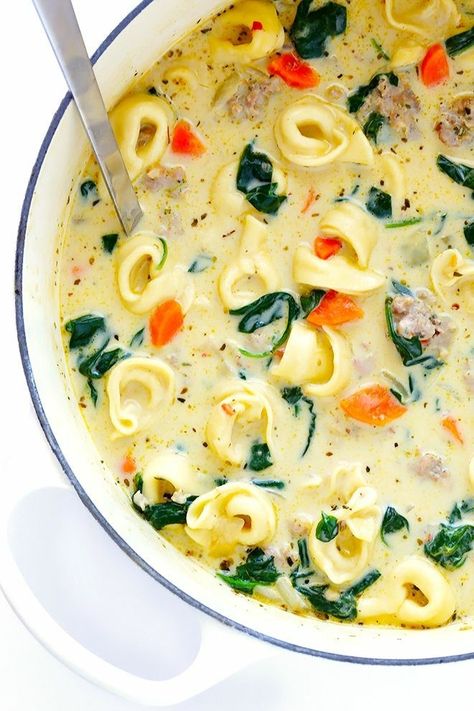 Creamy Tortellini And Sausage, Tortellini And Sausage Soup, Tortellini Soup With Italian Sausage, Italian Tortellini Soup, Soup With Italian Sausage, Italian Tortellini, Creamy Tortellini, Creamy Tortellini Soup, Italian Sausage Soup