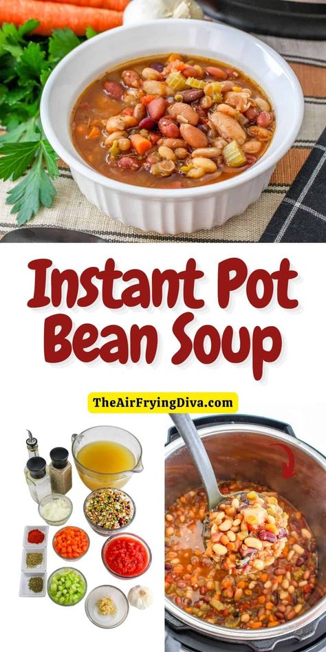 Mixed Bean Recipes, 13 Bean Soup Recipe, Instant Pot Bean Soup, Bean Soup Mix Recipe, Vegan Bean Soup, Instant Pot Beans Recipe, Instant Pot Veggies, Dry Beans Recipe, Vegetarian Stew