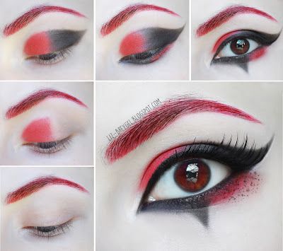 Harley Quinn Make-up, Makeup Zombie, Harley Quinn Makeup, Halloweenský Makeup, Make Up Designs, Harley Quinn Halloween, Red Eye Makeup, Drag Make-up, Halloween Eye Makeup