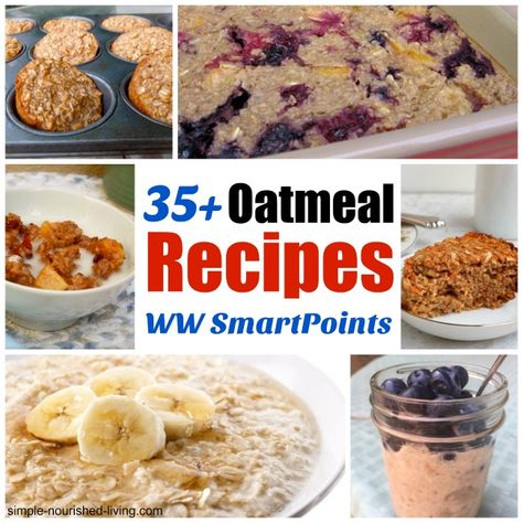 Weight Watchers Oatmeal Recipes with Smart Points Plus Values, baked, slow cooker soaked, overnight, muffins, singles, easy, healthy, delicious Weight Watchers Oatmeal Recipes, Slow Cooker Baking, Banana Baked Oatmeal, Pastas Recipes, Banana Oatmeal Cookies, Overnight Oat, Baked Oatmeal Recipes, Weight Watchers Breakfast, Cinnamon Oatmeal