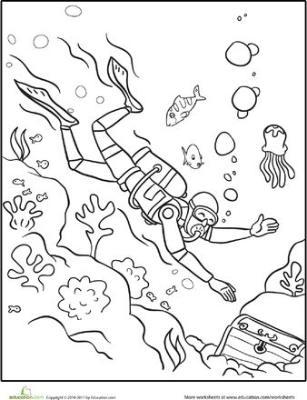 Worksheets: Scuba Diver Coloring Page Summer Coloring Sheets, Coloring Pages For Teenagers, Ocean Coloring Pages, Summer Coloring Pages, Coloring Pages For Boys, Scuba Diver, Coloring Pages To Print, Free Printable Coloring, Animal Coloring Pages