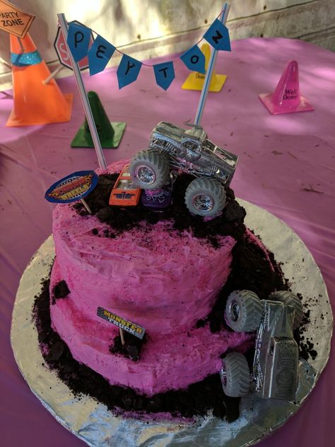 Girls Monster Truck Birthday Party, Pink Monster Truck, Truck Party Theme, Monster Truck Party Favors, Monster Truck Jam, Poppy Birthday, Monster Truck Birthday Party, Blaze Birthday, Monster Truck Cake