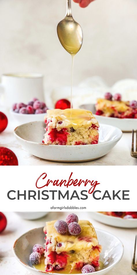 Cranberry Christmas Cake with Butter Cream Sauce is a longtime family recipe tradition. Tart cranberries + sweet butter cream = irresistible! #cranberry #cake #christmas #cranberries #butter #cream Cranberry Buckle, Cranberry Christmas Cake, Cranberry Christmas, Christmas Cranberry, Crystallized Ginger, Cranberry Cake, Candied Orange, Candied Orange Peel, Cranberry Recipes