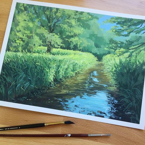 Dutch Landscape, Gouache Illustrations, Gouache Art, Art Inspiration Painting, Painting Art Projects, Alam Yang Indah, Artist On Instagram, Gouache Painting, Painting Inspiration