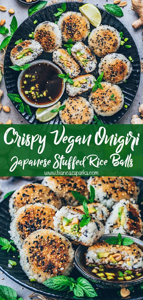 Vegan Japanese Food, Yaki Onigiri, Vegan Japanese, Vegan Sushi, Tasty Vegetarian Recipes, Sushi Recipes, Rice Balls, Vegan Cooking, Vegan Dinner Recipes