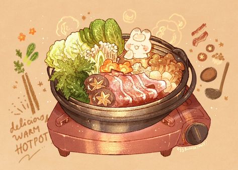 Hotpot Drawing, Hotpot Illustration, Seattle Food, Food Doodles, 귀여운 음식 그림, Foodie Art, Food Artwork, Food Sketch, Kawaii Cooking