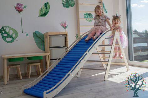 Rolling slide with Climbing Triangle, Indoor outdoor playground montessori baby gift for toddler Climbing Triangle, Indoor Slides, Kids Motor Skills, Sensory Room, Montessori Baby, Baby Gym, Outdoor Playground, Indoor Playground, Kids Interior