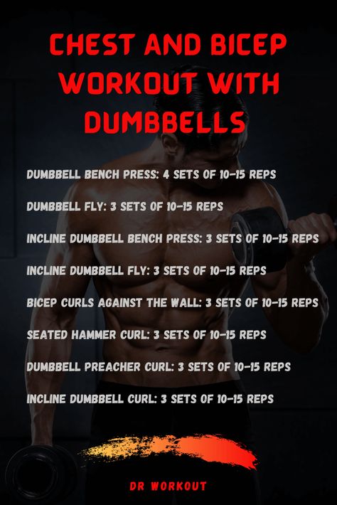 Chest and Bicep Workout with Dumbbells Back And Bicep Workout For Men Dumbells, Bicep Dumbbell Workout, Bicep Workout With Dumbbells, Intense Back And Bicep Workout, Bicep Compound Exercise, Chest And Bicep Workout, Db Workout, Dumbbell Bicep Workout, Back And Bicep Superset Workout