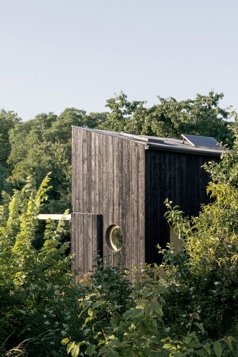 Byró Architekti creates wooden garden pavilion with folding facade Lindal Cedar Homes, Wood Facade, China Architecture, Pavilion Architecture, Roof Extension, Garden Pavilion, Small Cottages, Wooden Cottage, Tranquil Retreat