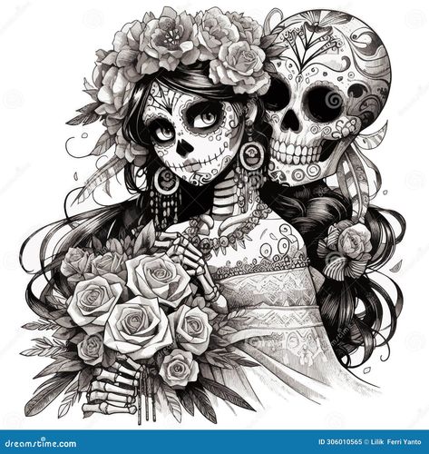 Dia de los muertos romantic couple shillouette for your work s logos, T-shirt merchandise, stickers, label designs, posters, greeting cards, and advertising for business entities or brands Skull Couple Tattoo Love, Skull Couple Tattoo, Carnival Vintage, Motorcycle Photo Shoot, Couple Tattoos Love, Skull Couple, Wife Tattoo, Romantic Holiday, Aztec Art