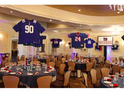 Sports Themed Centerpieces, Dallas Cowboys Birthday Party, Sports Theme Decor, Small Table Centerpiece, Dallas Cowboys Birthday, Bar Mitzvah Decorations, Football Centerpieces, Sports Centerpieces, Bar Mitzvah Centerpieces