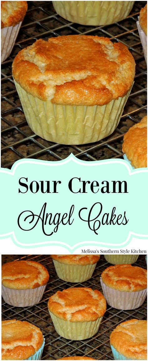 Sour Cream Angel Cakes Sour Cream Angel Food Cake Recipe, Muffins Sour Cream, Sour Cream Cupcakes, Angel Food Cupcakes, Cake Mix Muffins, Pecan Cake, Angel Cake, Candy Cake, Sour Candy