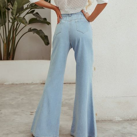 #Aliexpress 1 370,91 руб.  37%OFF | Light Blue High Waist Vintage Flare Beading Jeans Women 2020 Autumn New Wide Leg Loose Bell Bottom Jean Denim Pants Trousers https://a.aliexpress.ru/_bm3RZL Light Blue Bell Bottom Jeans Outfit, Blue Bell Bottom Jeans Outfit, Bottom Jeans Outfit, Blue Bell Bottom Jeans, Bell Bottom Jeans Outfit, Colorblock Pants, Pocket Sweatpants, Color Jeans, Bell Pants