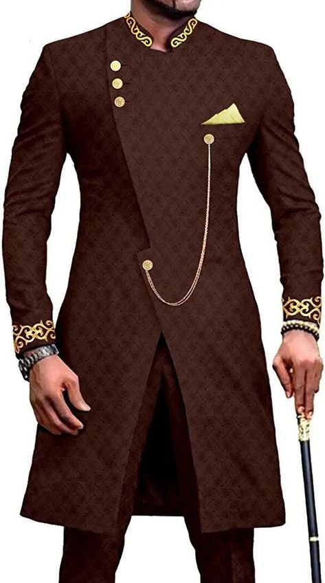 African Robes, Pants For Wedding, Robes Men, African Male Suits, Outwear Outfit, African Wear For Men, African Suit, Ethnic Suit, Traditional Suit