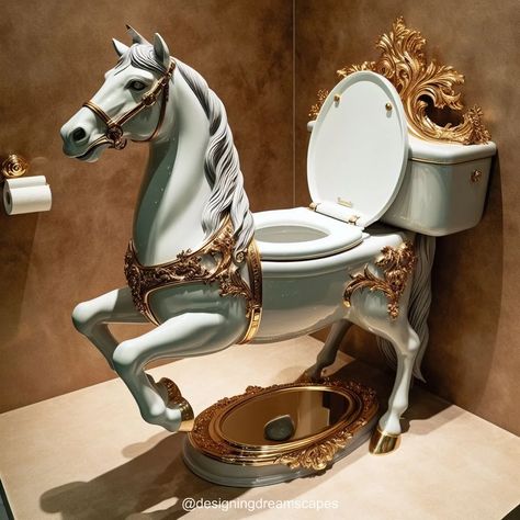 Unique Toilets, Unusual Toilets, Horse Bed, Weird Furniture, Unusual Furniture, Deer Statues, Fantasy Furniture, Bathroom Decor Ideas Colors, Bathroom Design Decor