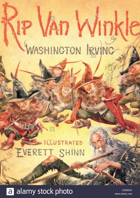 Download this stock image: 1940s UK Rip Van Winkle by Washington Irving Book Cover - EXRKDX from Alamy's library of millions of high resolution stock photos, illustrations and vectors. Fairy Story Book, Ashcan School, Rip Van Winkle, Folk Stories, Washington Irving, Catskill Mountains, History Timeline, Fairy Tale Books, Vintage Book Covers