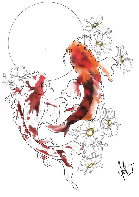 Coy Fish, Koi Fish Drawing, Fish Drawing, Koi Carp, Fish Drawings, Asian Culture, Fish Swimming, Tattoo Outline, Ying Yang