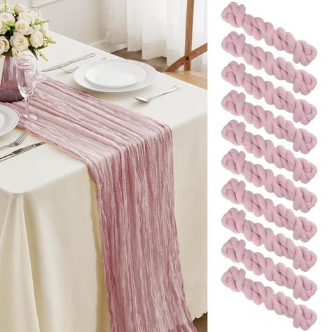 PRICES MAY VARY. [PACKAGE INCLUDED]: 10 Pieces extra long pink cheesecloth table runner (35''x160''/13.3FT). Elegant and good looking design, exquisite in craftsmanship.Ideal for special occasions where you need to host larger groups, it adds an elegant touch to any event. [MATERIAL]: This cheese gauze table runner is made from high quality premium gauze table runner with wrinkled gauze fabric.Soft to the touch, reusable, washable and fade resistant.The high-quality fabric drapes beautifully acr Sheer Table Runner, Cheese Cloth Table Runner, Table Runner For Wedding, Cloth Table Runner, Cheesecloth Table Runner, Birthday Party Table Decorations, Birthday Party Table, Hessian Fabric, Fabric Table Runner