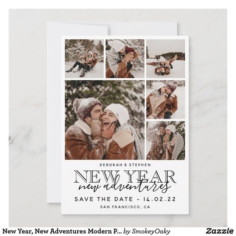 New Years Save The Date, New Year Save The Date, Collage Making, Engagement Party Invitations, Save The Date Invitations, New Year Card, Wedding Saving, Wedding Pinterest, New Adventures