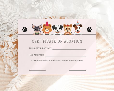 Dog Adoption Certificate Template Pink Certificate of Dog Adoption Cute Puppy Adoption Certificate Template EDITABLE Adoption Certificate Cute Certificate, Puppy Adoption Certificate, Pink Certificate, Adoption Certificate Template, Dog Adoption Certificate, Puppy Invitations, Dog Birthday Invitations, Perfect Birthday Party, Adoption Certificate