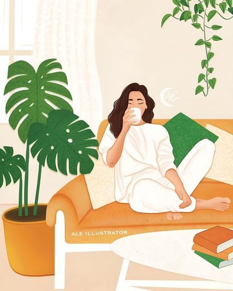 Chill Sunday Aesthetic, Chilling Illustration, Chill Illustration, Woman Sitting On Couch, Sunday Checklist, Today's Mantra, Ipad Aesthetic, Aesthetic Posters, Bone Art