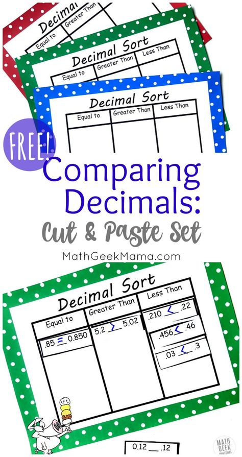 Comparing Decimals Activities, Decimal Activities, Decimal Numbers, Comparing Decimals, Math Decimals, Free Math Resources, Decimals Worksheets, Math Centers Middle School, Math Geek