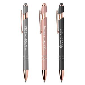 Ellipse Softy Rose Gold Metallic Pen w/ Stylus - Laser Swag Ideas, Trade Show Giveaways, Promotional Pens, Stylus Pens, Promotional Products Marketing, Metal Pen, Stylus Pen, Ballpoint Pens, Writing Instruments