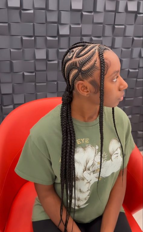 Freestyle Ponytail, Braid Low Ponytail, Stitch Braid Ponytail, Big Cornrows Hairstyles, Big Cornrows, Stitch Braid, Braided Pony, Two Ponytails, Braid Ponytail