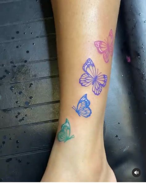 Colored Butterfly Tattoo On Dark Skin, Butterfly Tattoos With Color, Lotus Flower And Butterfly Tattoo, Bright Color Tattoos For Women, Butterfly Tattoo With Color, Colorful Tattoos For Black Women, Colored Butterfly Tattoo, Color Butterfly Tattoo, Butterfly Tattoo Color