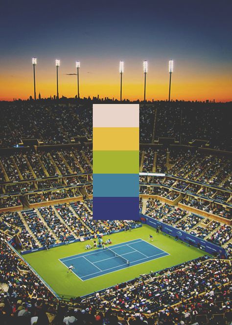 Color palettes: Grand Slam Centre Courts (Rod Laver Arena, Phillippe Chatrier Court, Centre Court, Arthur Ashe Stadium) #Tennis Arthur Ashe Stadium, Soccer Color Palette, Tennis Color Palette, Meraki Aesthetic, Tennis Jokes, Soothing Paint Colors, Rod Laver Arena, Tennis Posters, Rod Laver