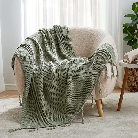 Cozy Bliss Honeycomb Knit Throw Blanket with Hand-Made Tassel Soft Cozy Acrylic Knitted Throw Decorative Woven Blanket for Couch, Bed,Sofa, 50x60 inches, Sage Green Hand Knitted Throws, Cable Knit Throw Blanket, Chunky Knit Throw Blanket, Sage Green Bedroom, Green Throw Blanket, Green Blanket, Green Couch, Chunky Knit Throw, Couch Throw Blanket