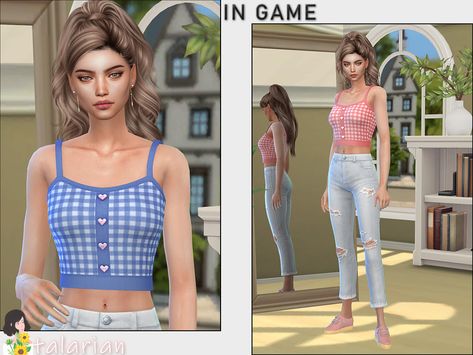 Sims 4 Tank Top, Plaid Tank Top, Heart Button, The Sims Resource, Sims Resource, The Sims, Sims 4, Gaming, Tank Top