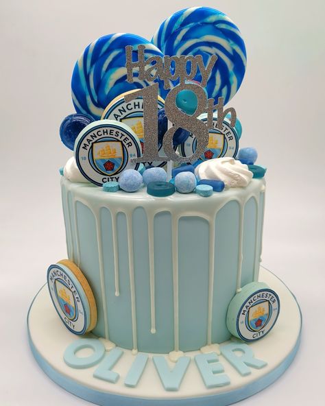 Man City Birthday Theme, Man City Cake Ideas, Manchester City Cake Ideas, Argentina Cake, Manchester City Cake, Football Cake Design, Blue Drip Cake, Football Themed Cakes, Birthday Drip Cake