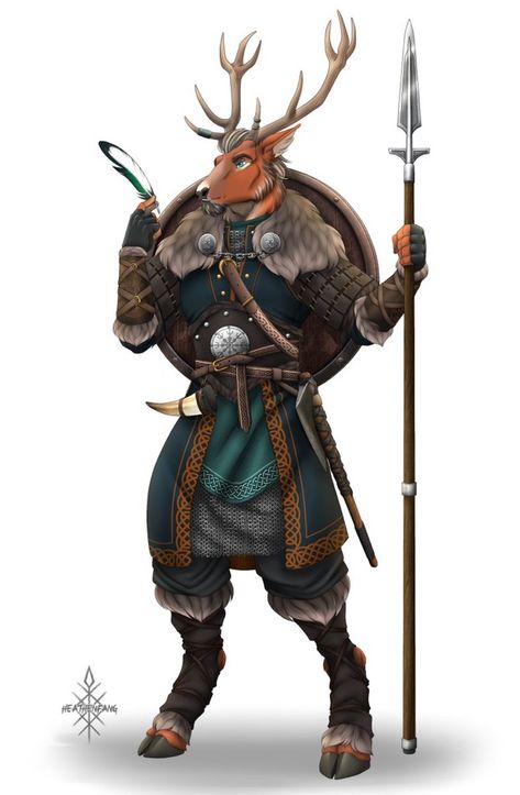 Deerfolk Dnd, Deer Warrior, Dnd Ranger Animal Companion, Humblewood Character Art, Folk Hero Dnd, Beast Folk Dnd, Animal Folk Dnd, Anthropomorphic Woodland Animals, Titan World