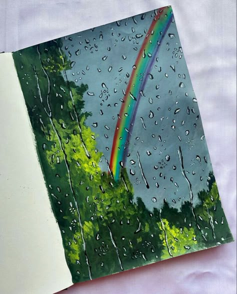 Rain Painting Ideas, Rainbow Art Aesthetic, Rain Painting Acrylic, Rain Watercolor Painting, Rainbow Painting Ideas, Rainbow Art Painting, Rainbow Acrylic Painting, Rainbow Canvas Painting, Rain Paintings