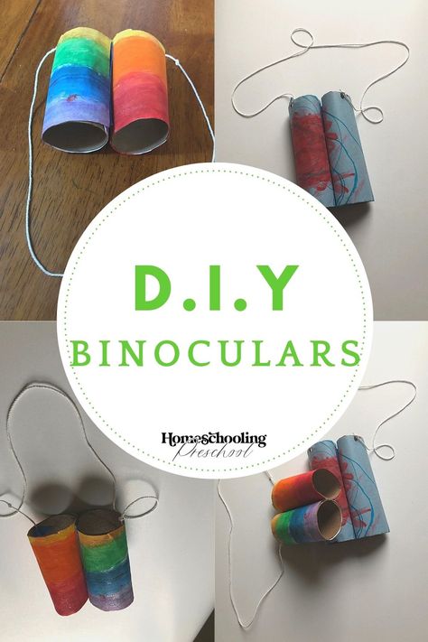 DIY Binoculars - Homeschooling Preschool Paper Towel Roll Binoculars, Craft Binoculars, Binoculars Craft, Preschool Camping Activities, Diy Binoculars, Binocular Craft, Homeschooling Preschool, Homeschool Preschool Curriculum, Paper Towel Tubes