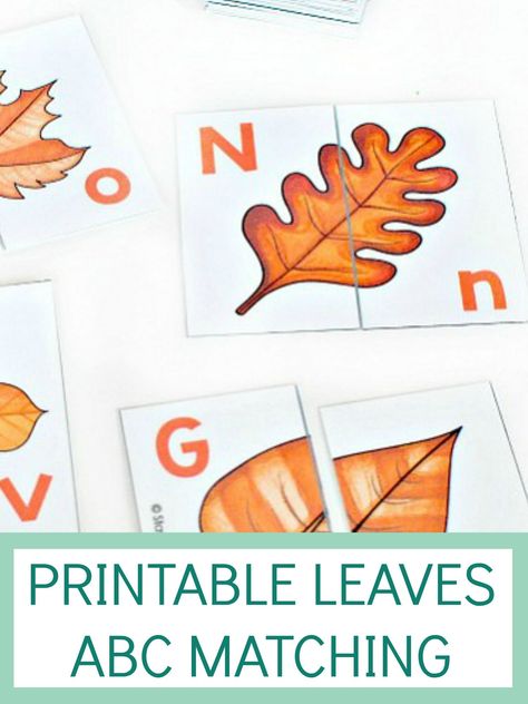 printable leaves ABC matching for preschool Autumn Sensory Activities, Fall Alphabet Activities, Fall Activities For Preschoolers, Fall Preschool Worksheets, Make Flashcards, Abc Matching, Fall Literacy Centers, Preschool Alphabet Printables, Autumn Preschool Theme