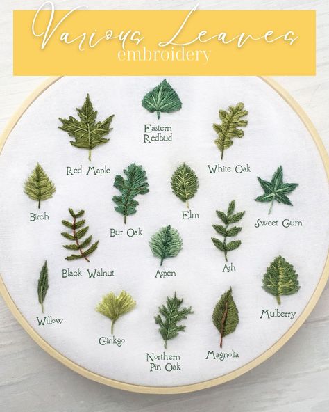 Herb Embroidery, Leaves Embroidery, Embroidery Leaf, Embroidery Stitches Tutorial, Hand Embroidery Projects, Pola Sulam, Embroidery Patterns Vintage, Embroidery On Clothes, Simple Embroidery