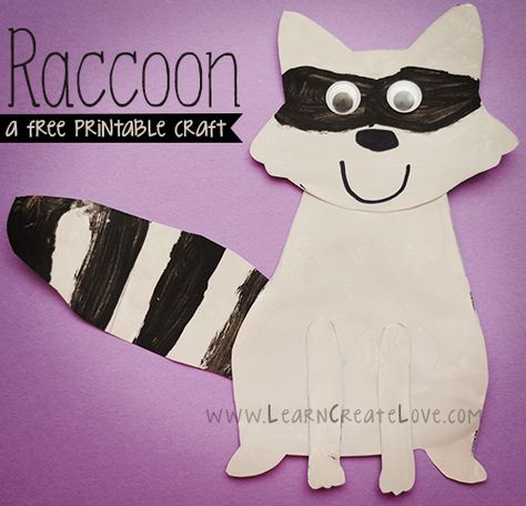 Printable Raccoon Craft | LearnCreateLove.com - Repinned by Therapy Source, Inc. - txsource.net Preschool Raccoon Craft, Racoon Crafts For Toddlers, Raccoon Craft Preschool, Raccoon Craft, Camping Week, Forest Animals Theme, Kissing Hand, The Kissing Hand, Free Printable Crafts